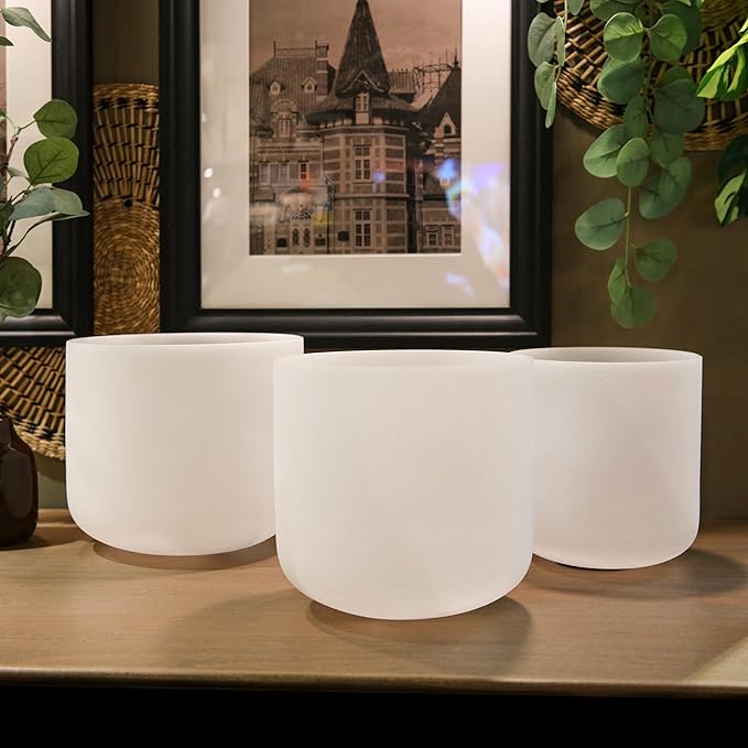 Alioth (6"F+7"A+8"C) Set of 3 Crystal Singing Bowls with Sturdy Carrying Case and Singing Bowl Mallets