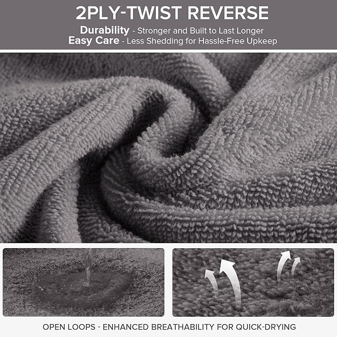 Comfort Spaces Extra Large Bath Towel Set of 4 Piece 30x60 Bath Sheet Set Shower Towel Beach Towel 100% Cotton Bathroom Towel Set Quick Dry Oversized Highly Absorbent Soft 400GSM Dark Grey Dual Layer