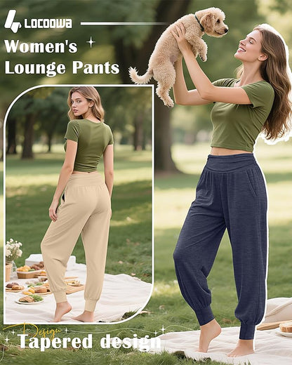2 Pack Women's Yoga Joggers, Cozy Sweatpants with Pockets Casual Loose Comfy High Waisted Lounge Pants