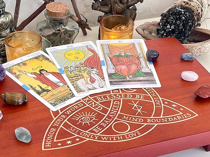 Altar Table, Meditation Table, Small Altar Table, Wooden Witch Altar, Wiccan Alter Table, Buddhist Shrine, Engraved Triquetra （The Celtic Trinity Knot） on Table Top, 12 × 8 inches
