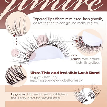 JIMIRE Brown Lash Clusters Wispy Lash Extensions Invisible Lash Band Eyelash Clusters Lightweight Lash Clusters 8-16MM Soft CC Curly Cluster Eyelash Extensions DIY Drak Brown Cluster Lashes at Home