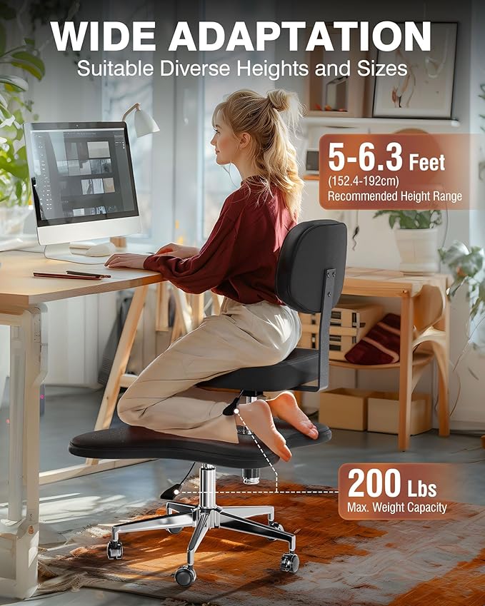 PYY Cross Legged Office Chair - ADHD Chairs for Adults Meditation with Wheels, Kneeling Chair Adjustable Height Ergonomic Fidget Squatting for Home and Office Black