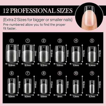 Short Square Nail Tips Matte Short Square Gel Tips 504pcs Clear Nails Full Cover Acrylic False Nails Tips for Gel Nail Extensions 12 Sizes Saving Gelly Tips, Luckyfairy