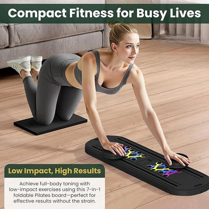 Pilates Board, Multi-Purpose Pilates Reformer Set,Portable Pilates Reformer Board with Yoga Socks & Resistance Bands ,Best for Women Fitness & Exercise at Home Pilates Workout Board.