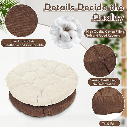 Jerify 4 Pcs Floor Pillow Cushions 22 x 22 Inch Round Square Large Meditation Floor Pillow for Classroom Adult Meditation Picnic Party Cushion for Seating Gift Christmas(Brown,Round)