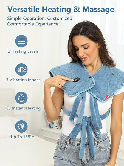 Heating Pad for Neck and Shoulders and Back with Battery,12V Portable Cordless Heated Pad with Vibration Massager and 3 Heating Modes,Weighted Electric Heat Pad,Max 158℉,16.9'' x 23.6''