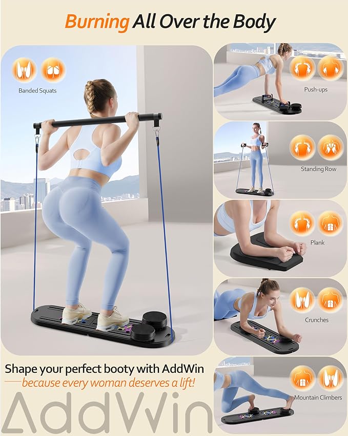 Pilates Board, 15-in-1 Portable Pilates Reformer Set for Home Workout, 2025 Foldable Pilates Machine Board with Resistance Bands, Strength Training and Full Body Workout