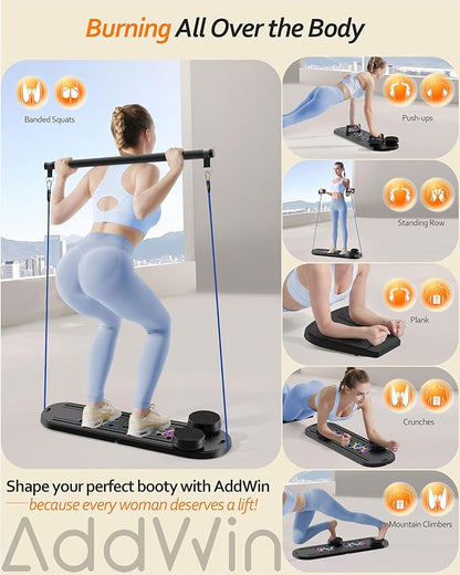 Pilates Board, 15-in-1 Portable Pilates Reformer Set for Home Workout, 2025 Foldable Pilates Machine Board with Resistance Bands, Strength Training and Full Body Workout