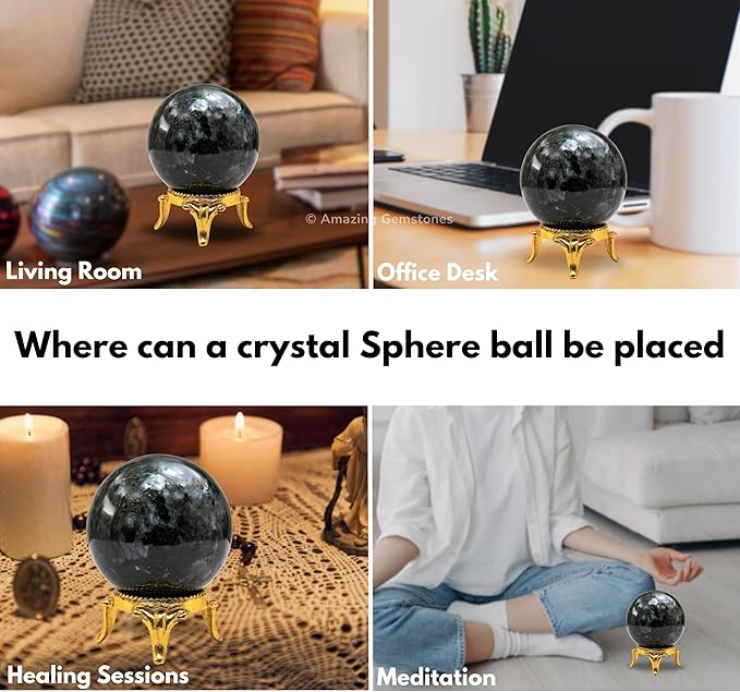 Amazing Gemstone Larvikite Crystal Ball with Stand - 2" Inches Crystal Sphere Meditation Balls for Witchcraft and Decorative Balls