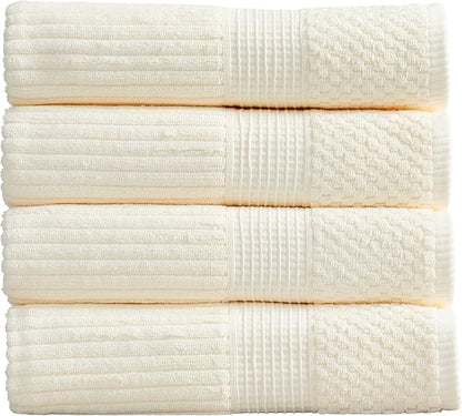 Springtree Home 100% Cotton Bath Towel Set of 4 | Super Soft & Absorbent with Quick-Dry Fibers | 4 Bath Towels | Textured and Durable Cotton | Krista Collection (Cream)