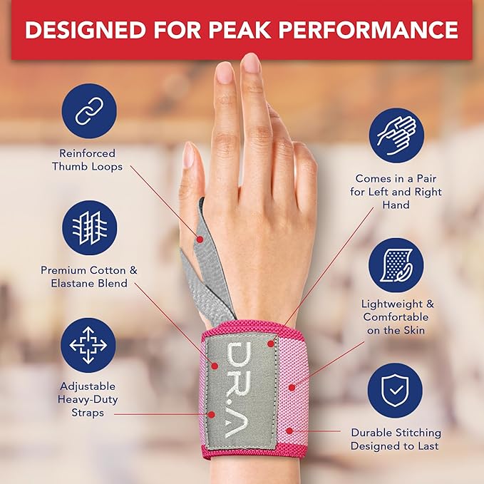 Doctor-Developed Gym Brace, Lifting Wrist Wraps for Weightlifting, & wrist compression brace for Workout, wrist wraps for weightlifting for Wrist Support, lifting straps gym for Men & Women (Pink)