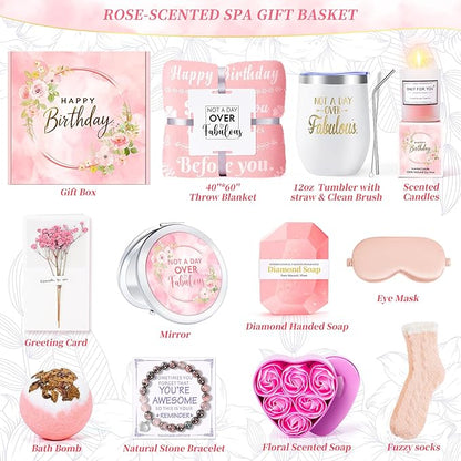 15PCS Birthday Gifts for Women-Pink Self Care Package Get Well Soon Gifts, Relaxing Spa Gift Female Friendship Thinking of You Care Package for Mom Her Wife Girlfriend Friend Sister