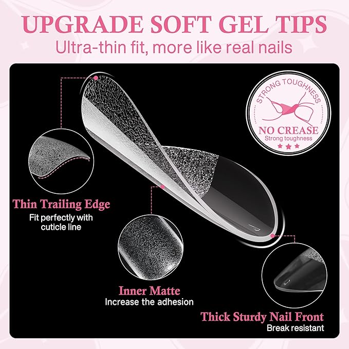 Almond Nail Tips: 504pcs Medium Almond Gel Nail Tips, Pre-shape Half Matte Short Nails Full Cover Clear Press On Acrylic Fake Nails for Nail Extension Nail Art 12 Sizes