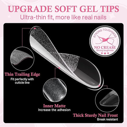 Almond Nail Tips: 504pcs Medium Almond Gel Nail Tips, Pre-shape Half Matte Short Nails Full Cover Clear Press On Acrylic Fake Nails for Nail Extension Nail Art 12 Sizes