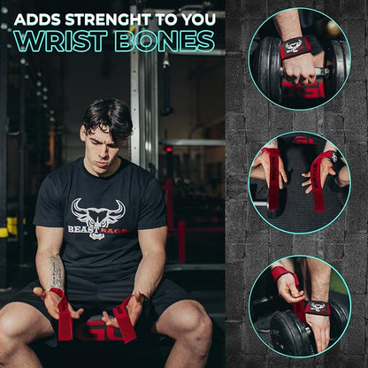 BEAST RAGE Lifting Wrist Straps for Weightlifting, Weight Lifting Straps Gym Grip Power Workouts Lifting Straps Padded Cotton Men Women Wrap Lift Deadlift Straps Hard Pull Exercise