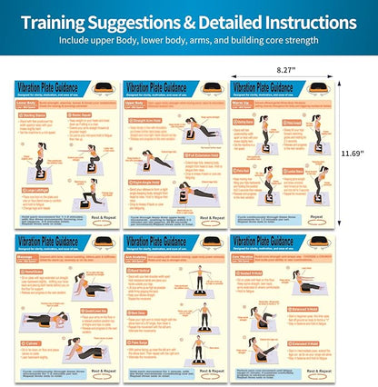 Whole Body Vibration Plate Exercise Poster Set - 6 Workout Guides & 2 Customizable 30-Day Plans for Home & Gym Use