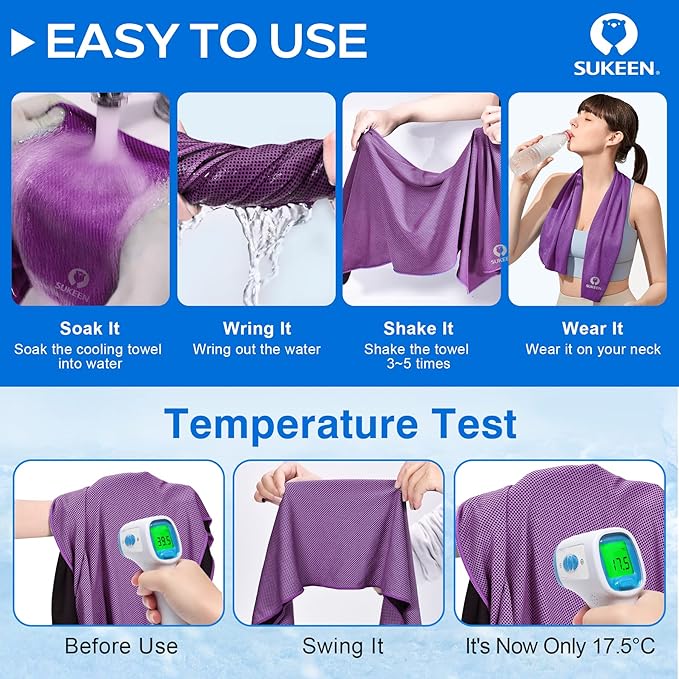 Sukeen 4 Pack Cooling Towel (40"x12"), Ice Towel, Soft Breathable Chilly Microfiber Towel for Yoga, Sport, Running, Gym, Workout, Camping, Fitness, More Activities