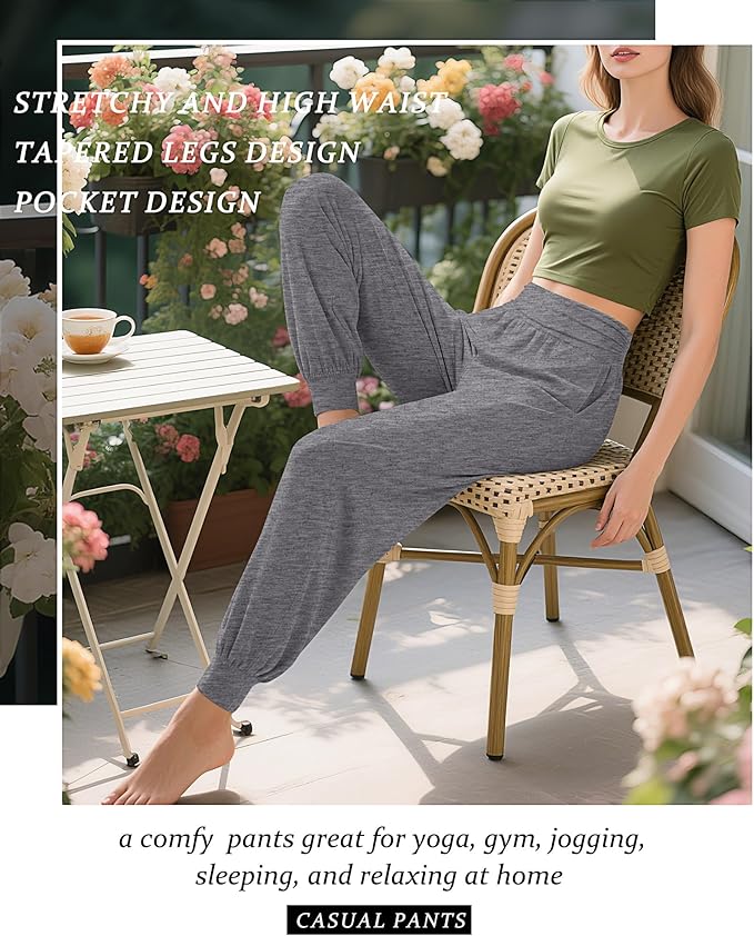 2 Pack Women's Yoga Joggers, Cozy Sweatpants with Pockets Casual Loose Comfy High Waisted Lounge Pants