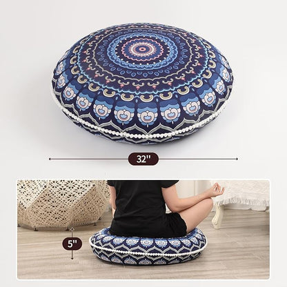 32 inches Meditation Floor Cushion for Adults, Round Large Thick Floor Pillow, Memory Foam Filling, Navy Blue