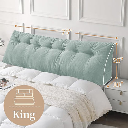 Sasttie Headboard Pillow King, Wedge Pillow Headboard for Sitting Up in Bed, Back-Rest Support Triangular Cushion for Reading - Features Removable Washable Cover, Mint Green
