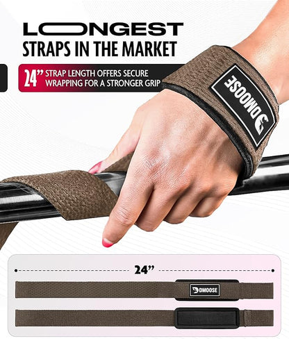 DMoose Fitness Lifting Straps 24" (Pair) - 5mm Padded Durable Wrist Straps for Weightlifting & Powerlifting - Cotton Lifting Strap with Silicone Grip for Men & Women - Deadlift Strap for Gym Workout
