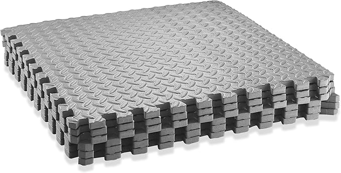Philosophy Gym Pack of 6 Exercise Flooring Mats - 24 x 24 Inch Foam Rubber Interlocking Puzzle Floor Tiles - Gray