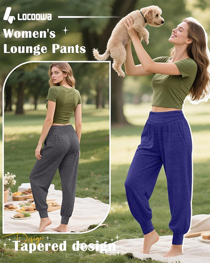 2 Pack Women's Yoga Joggers, Cozy Sweatpants with Pockets Casual Loose Comfy High Waisted Lounge Pants