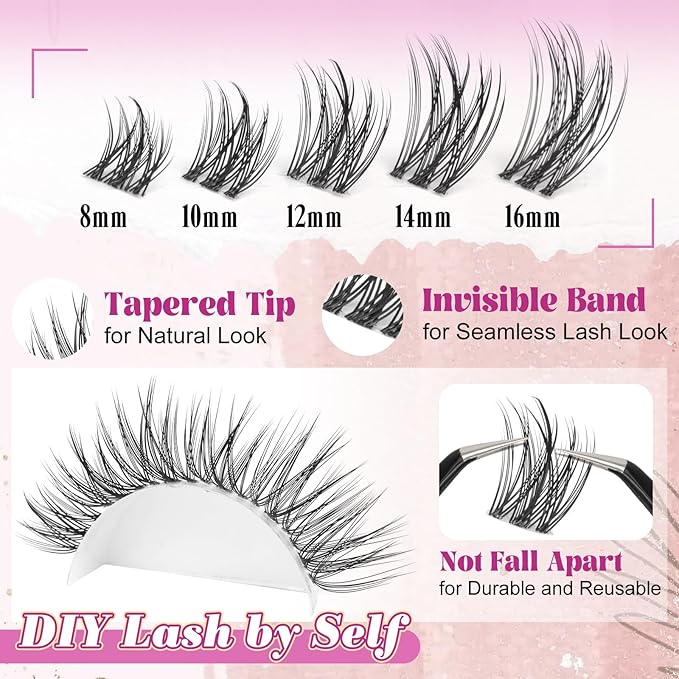 Yawamica Lash Clusters Wispy Eyelash Clusters Clear Band Cluster Eyelash Extensions 10-16mm Length Individual Lashes C Curly Natural Cluster Lashes DIY Lash by Self