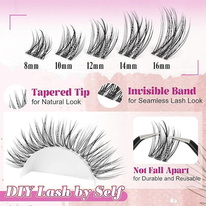 Yawamica Lash Clusters Wispy Eyelash Clusters Clear Band Cluster Eyelash Extensions 10-16mm Length Individual Lashes C Curly Natural Cluster Lashes DIY Lash by Self