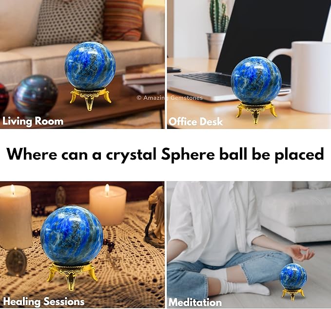 Amazing Gemstone Lapis Lazuli Crystal Ball with Stand - 2" Inches Crystal Sphere Meditation Balls for Witchcraft and Decorative Balls