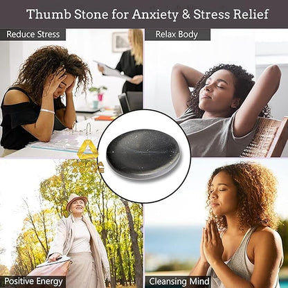 Shungite Worry Stones – Crystal Thumb Worry Stone for Anguish, Stress – Relaxing & Soothing Balance Stones for Meditation, Stress Relief – Healing Stones & Crystals for Men, Women