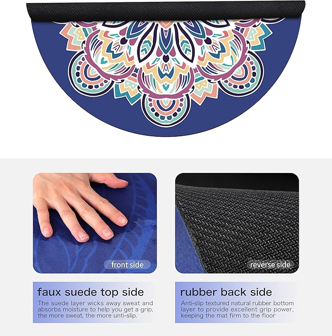 Round Meditation Pilates Yoga Mat Luxury Suede Large Yoga Mat Natural Rubber Non-Slip Base is ery Suitable for Meditation, Stretching, Yoga Environmental Protection, Fitness Exercise, Home and Outdoor. 140CM Diameter