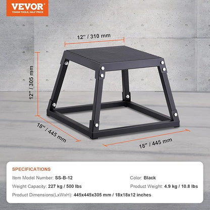 VEVOR Plyometric Jump Box, 18 Inch Plyo Box, Steel Plyometric Platform and Jumping Agility Box, Anti-Slip Fitness Exercise Step Up Box for Home Gym Training, Conditioning Strength Training