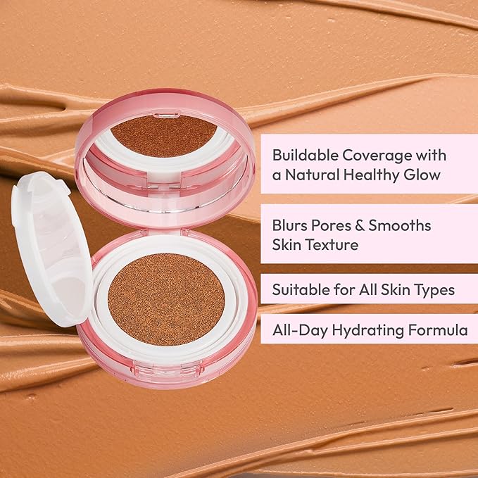 Ruby Kisses Cushion Foundation, Full Coverage Korean Makeup, Lightweight & Long Lasting, All Day Natural Glowy Finish for All Skin Types with Hyaluronic Acid & Bakuchiol (Golden Beige, 0.52 Ounce)