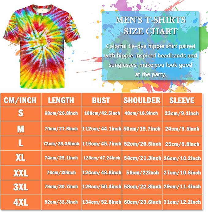 Hippie Costume for Men Women 4PCS Mens 60s 70s Outfit Set Colorful Hippie Shirt Sunglasses Headband Peace Necklace