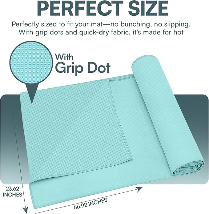 Yoga Mat Towel – Non-Slip, Sweat-Absorbent, Quick-Drying, Lightweight, and Machine Washable – Ideal for Bikram, Pilates, and Heated Workouts