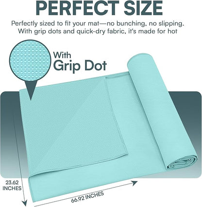 Yoga Mat Towel – Non-Slip, Sweat-Absorbent, Quick-Drying, Lightweight, and Machine Washable – Ideal for Bikram, Pilates, and Heated Workouts