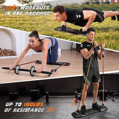 LALAHIGH Push Up Board,36 in 1 Home Gym Equipment with Ab Roller Wheel & Resistance Bands, Portable Foldable Workout Board for Full Body Strength Training Men Women