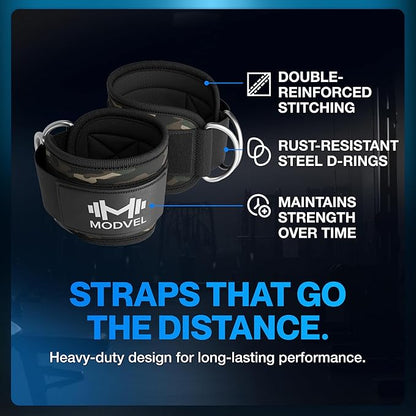 Modvel Gym Ankle Strap for Cable Machines – Glute & Leg Kickback Ankle Straps for Gym Workouts – Adjustable, Padded Support for Strength Training, Weightlifting, Rehab – Men & Women