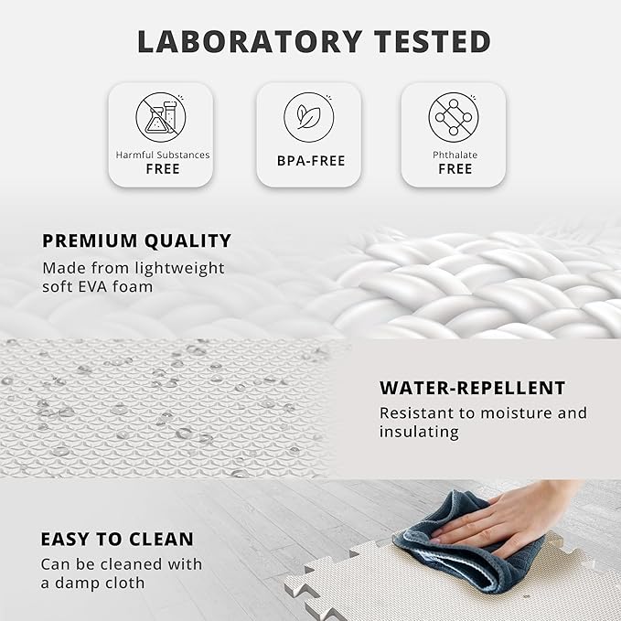 bemaxx Gym Mats Set - 18 pcs EVA Interlocking Foam Floor Tiles (12.6"x12.6"x0.4") 18sqft Protective Gym Flooring Sports Home Workout Exercise Mats Puzzle Garage Fitness Play-Room Garage Pool Treadmill