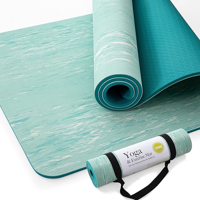UMINEUX Extra Thick Yoga Mat, 2/5 Inch (10MM), Natural Rubber and TPE Non Slip Yoga Mats with Strap for Women Men, Eco Friendly Exercise Mat for Yoga, Pilates and Home Workout