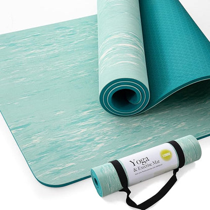 UMINEUX Extra Thick Yoga Mat, 2/5 Inch (10MM), Natural Rubber and TPE Non Slip Yoga Mats with Strap for Women Men, Eco Friendly Exercise Mat for Yoga, Pilates and Home Workout