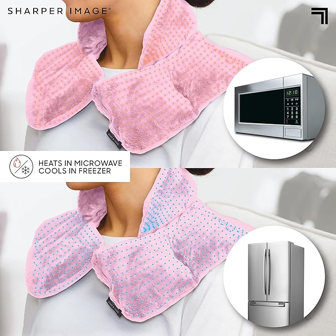 Sharper Image Heated Neck & Shoulder Wrap - Microwavable Warm & Cooling Plush Pad, Scented Aromatherapy (100% Natural Lavender & Herb Spa Blend), Pain Tension Headache Relief Therapy, Gift for Women