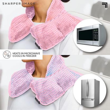 Sharper Image Heated Neck & Shoulder Wrap - Microwavable Warm & Cooling Plush Pad, Scented Aromatherapy (100% Natural Lavender & Herb Spa Blend), Pain Tension Headache Relief Therapy, Gift for Women