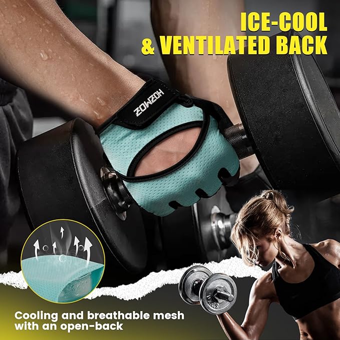 Ventilated Weight Lifting Gloves, Thick Padded Gym Gloves with Full Palm Protection & Grip & Shock Absorption for Women & Men's Fitness Training