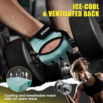 Ventilated Weight Lifting Gloves, Thick Padded Gym Gloves with Full Palm Protection & Grip & Shock Absorption for Women & Men's Fitness Training