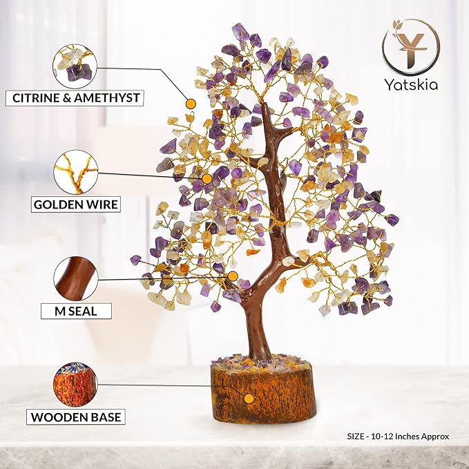 YATSKIA Citrine Crystal - Amethyst Tree, Tree of Life Decor, Healing Crystals, Chakra Gifts, Crystal Money Tree, Gemstone Tree, Tree of Life Decor, Home Decor Gifts, Arbol De La Abundancia