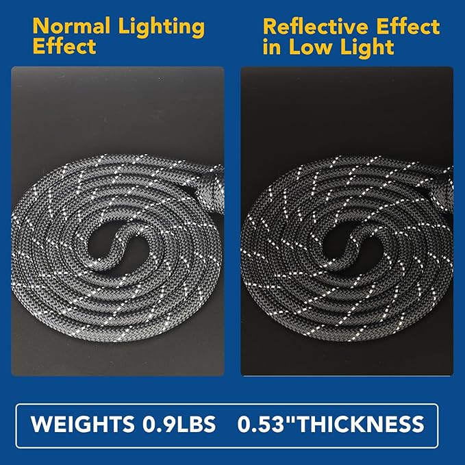 Upgraded Reflective Flow Rope Jump Rope – Premium Double Woven Adjustable Workout Rope for Men & Women, Soft yet Sturdy Reflective Reinforced Polyester for Boxing, HIIT & Home Gym