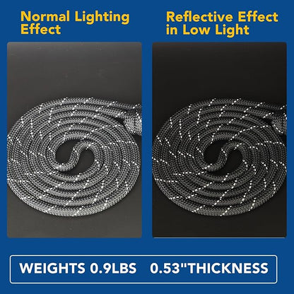 Upgraded Reflective Flow Rope Jump Rope – Premium Double Woven Adjustable Workout Rope for Men & Women, Soft yet Sturdy Reflective Reinforced Polyester for Boxing, HIIT & Home Gym