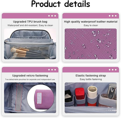 BOYATU Travel Makeup Bag Organizer Cosmetic Bag: 3 Pcs Set Make up Bags for Women with Handle - Waterproof Vegan Leather Toiletry Bags Travel Essentials Pouch with Compartments (G-07-Purple)
